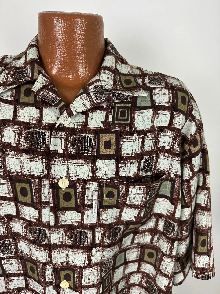 Camisa masculina geométrica vintage anos 90 tamanho grande poliéster microfibra hipster FLAW - Imagem 2 de 4
