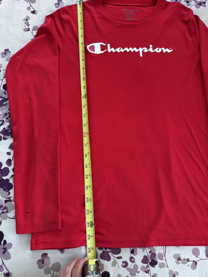 Champion Logo Shirt  Red Youth Size  X Large Long Sleeve Crewneck Polyester - Image 4 of 4