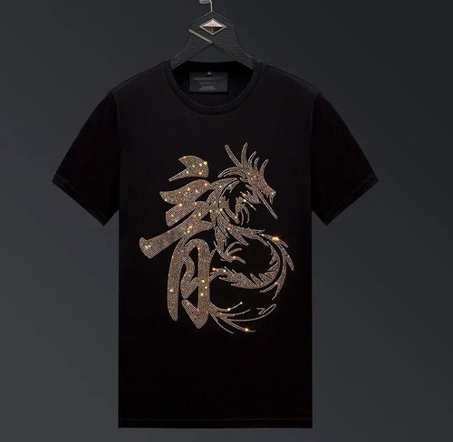 T-Shirt Uomo Lusso Strass Drago Moda Nero Bianco Rosso Nuova Alta Qualità - Foto 1 di 17