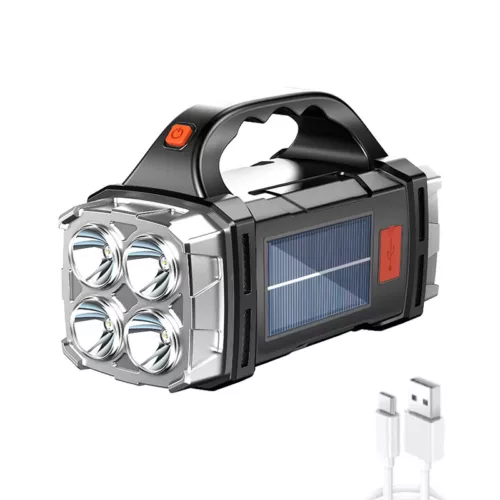 Portable Solar LED Flashlight Rechargeable Waterproof Torch Outdoor Search Light