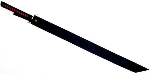 KATANA DAMASCUS STEEL JAPANESE WARRIOR SWORD BLADE BRASS GUARD & LEATHER SCAB - Picture 2 of 5