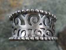Vintage Scrollwork Wide Band Ring Size 8 925 Sterling Silver Open Work