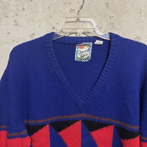 Concrete Men VTG Geometric Sweater Pullover Sz XL Multicolor Crew Neck Wool - Picture 4 of 9