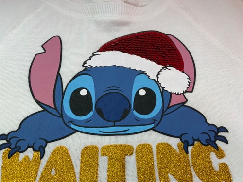 New Girl’s Disney Stitch Sweatshirt says WAITING for DEC.25TH LIKE-Sz S-7/8* - Picture 3 of 4
