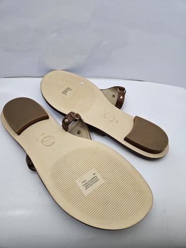 MICHAEL KORS Conway Flip Flop Sandal Size 9 Brown Studs Rings - Picture 7 of 8