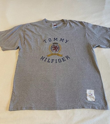 Vintage Y2K Tommy Hilfiger Mens Gray T-shirt Large