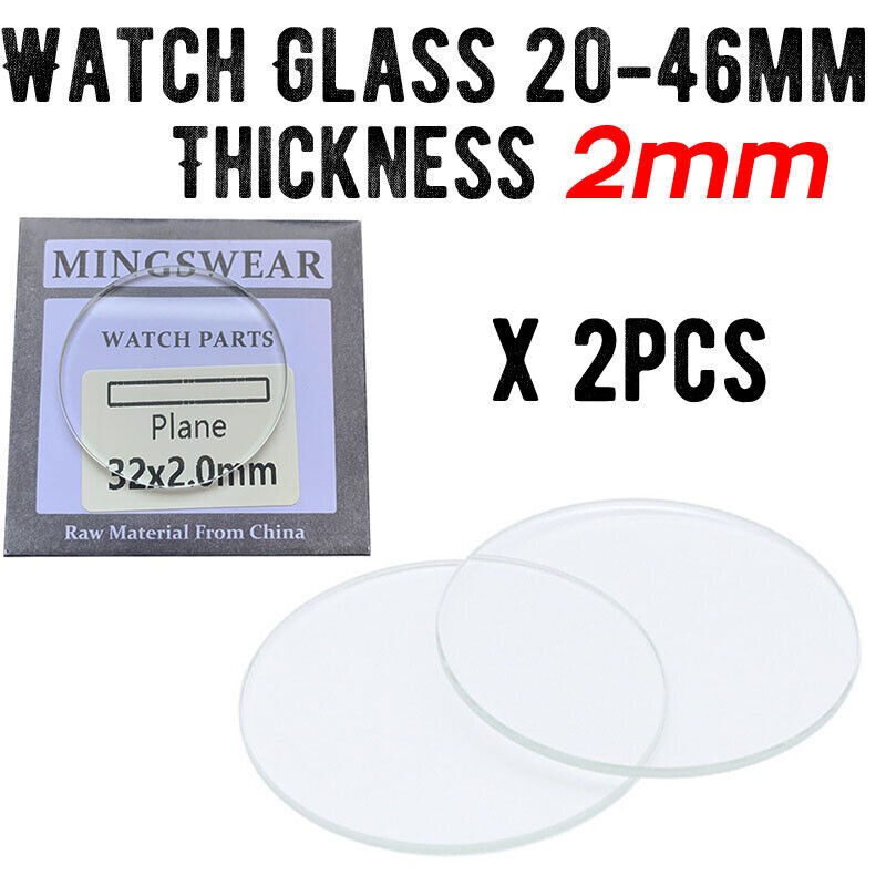 2PCS 2.0mm Clear Flat Round Watch Glass 20mm-46mm Watch Repair Part Crystal Lens
