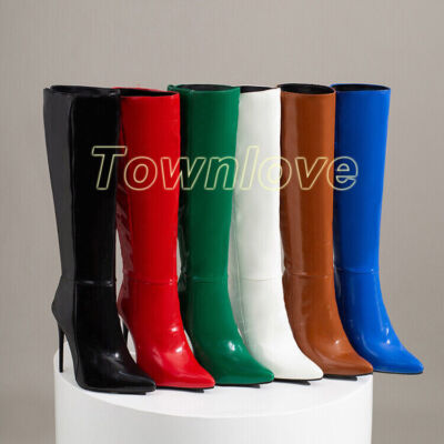 Womens Pointed Toe Long Boots High Heels Knee High Boots Stilettos