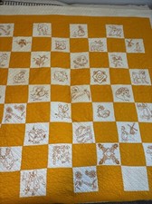 Family Album Quilt Embroidered Days Month Windmill Dutch Dogs Gold White Queen