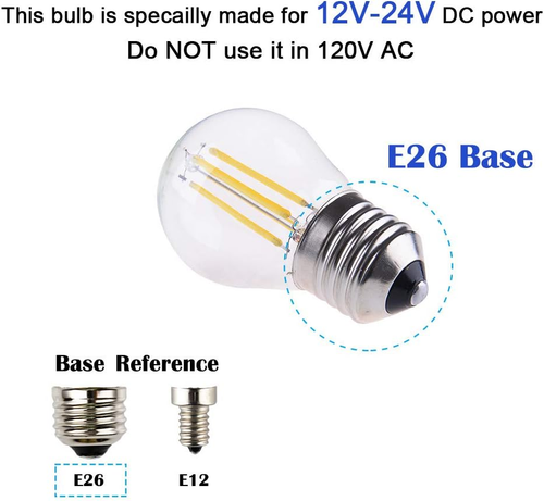 DC 12V Low Voltage LED Mini Globe Bulb, 4W Dimmable, E26 Medium Base, 2700K Warm - Picture 2 of 6
