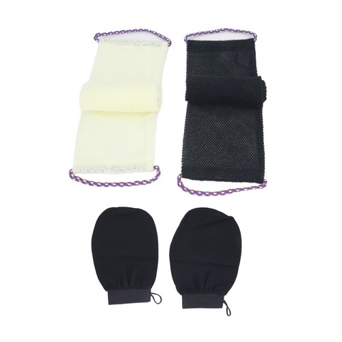 (Black Beige 4Pcs Set) 4Pcs Nylon Drawstring Model African Bath Towel Latheri - Picture 3 of 23