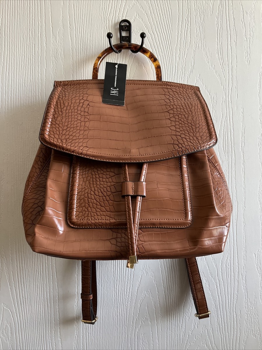 NWT INC Purse Backpack Pecan Crocodile Daizzee Medium Non Leather