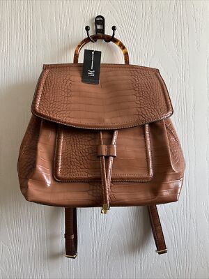 NWT INC Purse Backpack Pecan Crocodile Daizzee Medium Non Leather