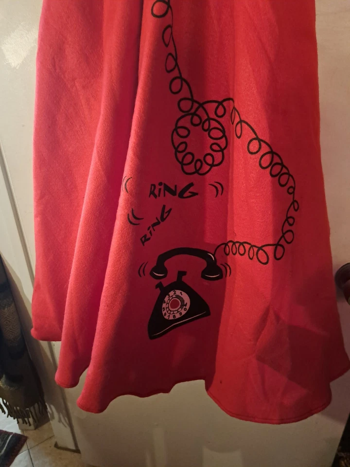 Retro Años 50 SOCK HOP Falda Anillo Imitación Piel Vestido Halloween Disfraz ADULTO M-L Foto 3 de 4