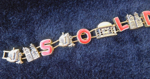 Vintage Charm Bracelet Realtor Sold House Double Chain Costume Jewelry