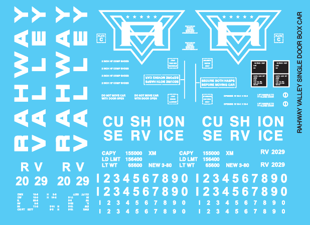 O Scale - Rahway Valley Single Door Box Car Decal Set