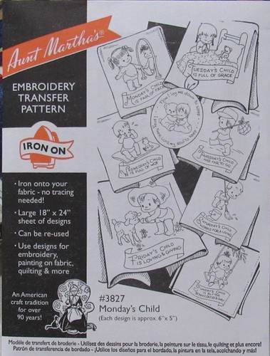 Aunt Martha's 3827 MONDAY'S CHILD Fair of Face Baby Nursery Transfer Pattern NEW