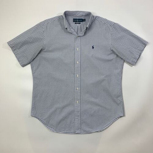 Ralph Lauren Shirt Mens L Large White Blue Plaid Classic Fit Short Sleeve Cotton - Picture 2 of 12