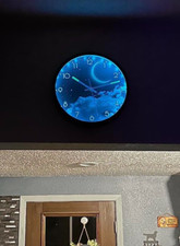 Night Light Wall Clock For Bedroom 12 Inch Silent Battery-Operated LED Blue Moon