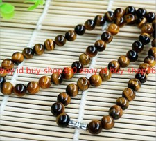 Natural 8mm Yellow Tiger's Eye Gemstone Bead Round Necklace 18/24/30/36'' AAA