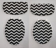 Black  White Chevron Toilet Seat Lid and Tank Cover Set