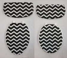 Black & White Chevron Toilet Seat Lid and Tank Cover Set