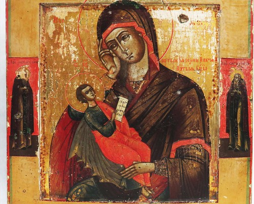 ANTIQUE 19th c. RUSSIAN ORTHODOX ICON MOTHER OF GOD HAND PAINTED 10.5"x 9 PANEL - Picture 2 of 9