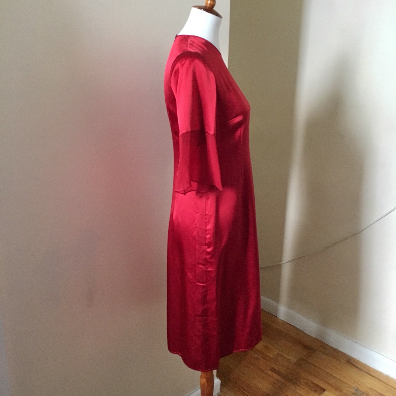 Morgane Le Fay seda y satén suave suave suave Vestido Talla S Pequeño Gasa Flutter Rojo cca796 Morgane Le Fay seda y satén suave suave suave Vestido Talla S Pequeño Gasa Flutter Rojo cca796