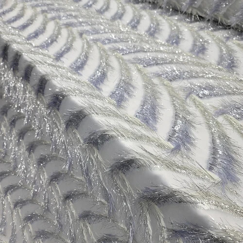 Fabric Sold By The Yard Blue Periwinkle Fringes Shaggy Metallic Clear Organza - Picture 2 of 10
