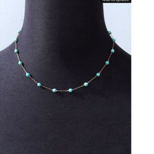 NIP Turquoise Colored Beaded Choker Necklace Gold Tone Adjustable Clasp
