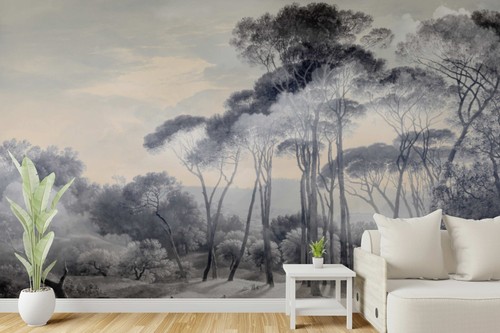 Rural painting retro trees mural Peel and stick Regular wallpaper Vintage scenic - Picture 8 of 12