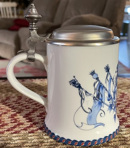 Rare All Blue Print KUHR 95% Zinn Stein Ceramic With Metal Flip Lid - Picture 3 of 8
