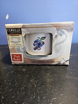 2pc Corelle Stoneware FRUIT BASKET TOO - SYRUP / GRAVY BOAT & UNDERPLATE