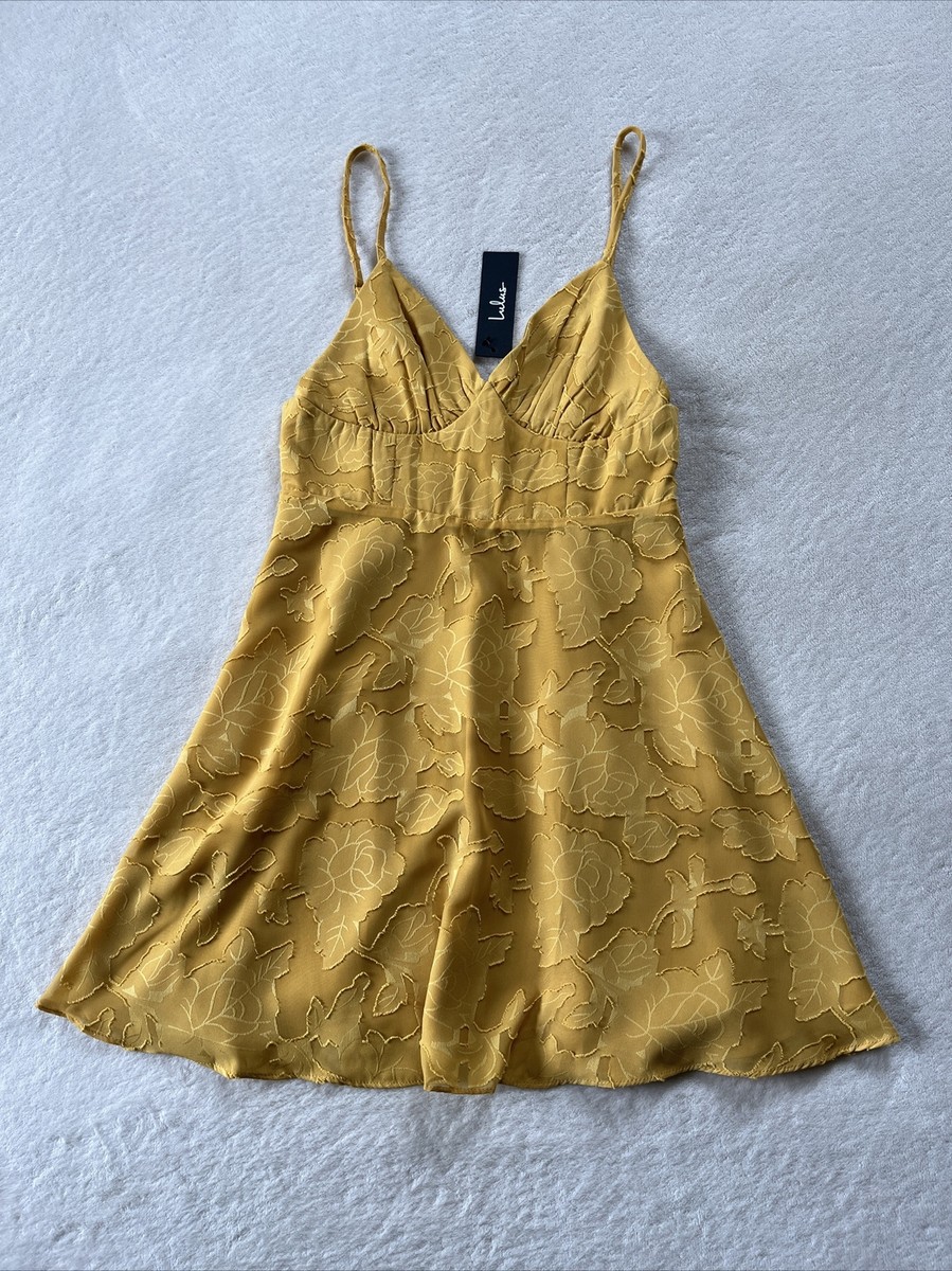 mustard yellow skater dress Lulus | Layla Mustard Yellow Ruffle Embroidered Skater Dress | Size Medium