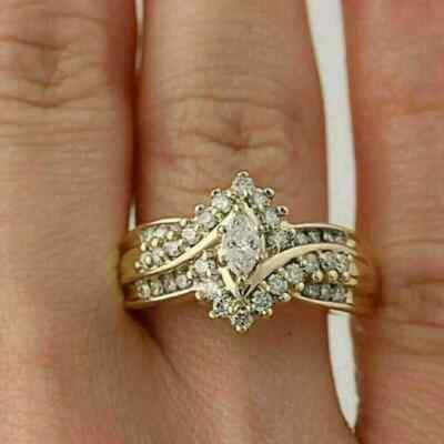 14K Yellow Gold Plated 2CT Marquise Cut Lab-Created Diamond Engagement Ring