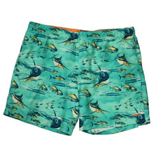 Joe Marlin Tuna Swordfish Underwater Print Swim Trunks Mesh Lined Blue XXL