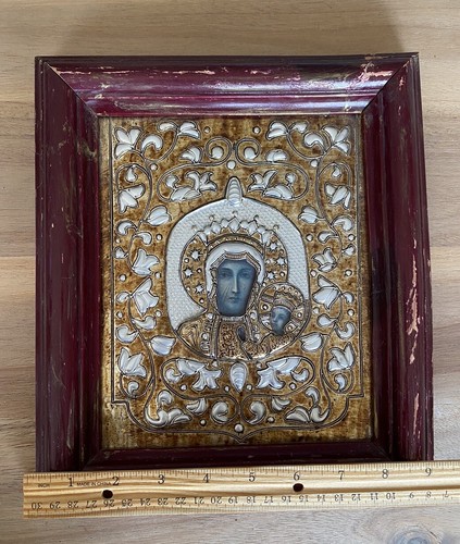 Patina - Religious Icon Christian Art - Madonna & Child - Handmade In Mexico - Picture 4 of 13