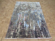 6 x 8'10 Hand Knotted Modern Abstract Oriental Rug With Silk G10474