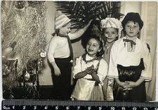 Old Photo Cute Children, Attractive Girls and boys at the New Year's holiday