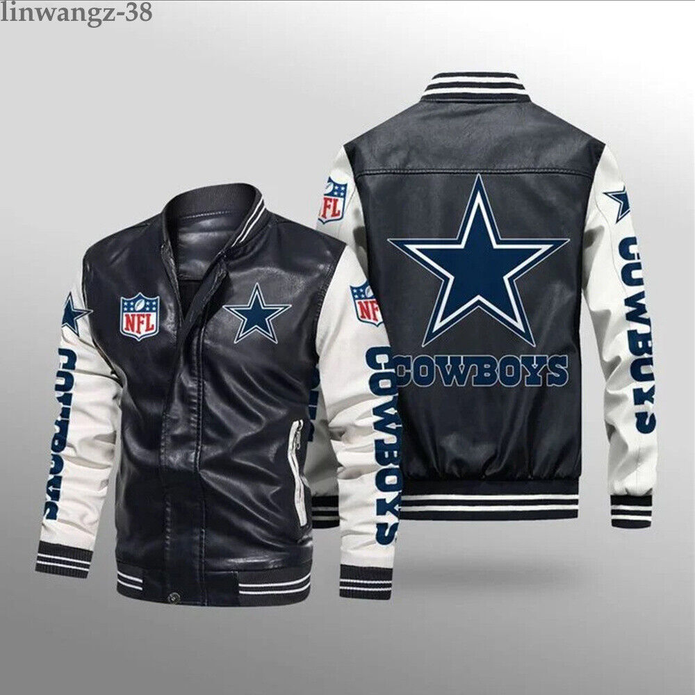 Dallas Cowboys Leather Jacket Men Bomber Jacket Vintage Motorcycle Biker Outwear