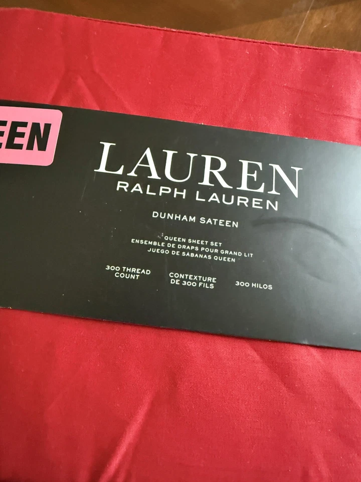 Ralph Lauren NUEVO 4 PIEZAS Queen Juego de Sábanas Dunham Satén Almirante Rojo 300 TC ELEGANTE Foto 2 de 4