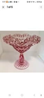 Vintage Fenton Cranberry Pink Ruffled Edge Thumbprint Compote Candy Dish 7"