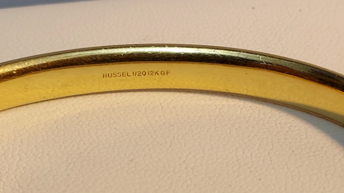 BRACCIALE BRACCIALE INCISO ORO GIALLO 12 CARATI ~**7,25"**~Cerniera~FIRMATO RUSSEL - Foto 9 di 13