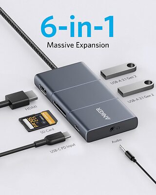 Anker USB C Hub, PowerExpand 6-in-1 USB-C Adapter, with 4K