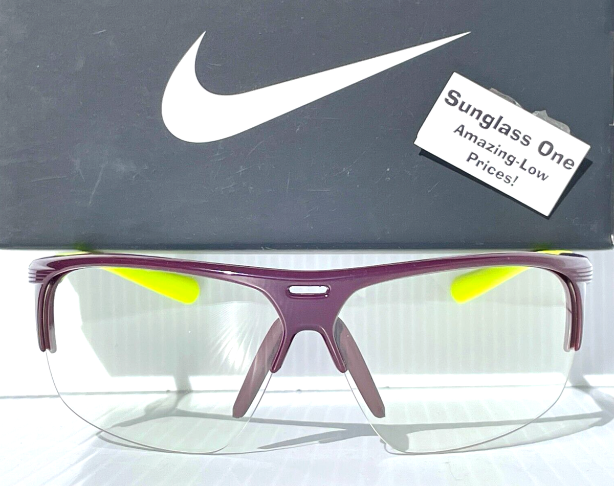 Nike RUN X2 Burgundy Neon Yellow Frame Clear Sunglass SD 607 Nike RUN X2 Burgundy Neon Yellow Frame Clear Sunglass SD 607