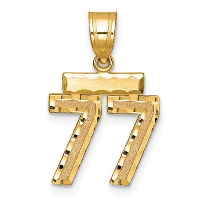 Real 14K Yellow Gold Small Brushed Diamond-cut Number 77 Charm; Women & Men