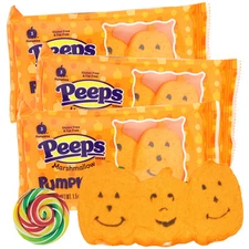 Pumpkin Peeps Marshmallow Candies Halloween Treats Pack of 3 with Sticker