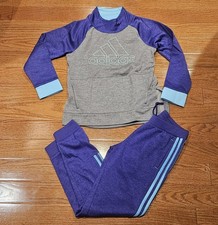 Girls Adidas Logo Gray Purple Sweatshirt  3 Stripe Pants SET Size Large 12/14