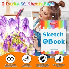 9" x 12" Sketch Book, 2-Pack 50 Sheets Spiral Bound Art Sketchbook, Acid Free...