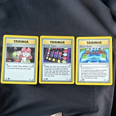 First Edition Vintage Pokemon TCG Trainer Mary/Arcade Game/Focus Band MINTy